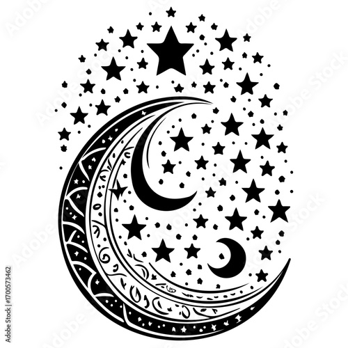 Moon star ramadan arabic islamic illustration sketch hand draw