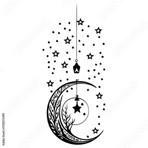 decoration hanging lantern moon star illustration sketch hand draw