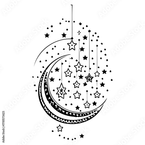 hanging moon star Ramadan illustration sketch hand draw