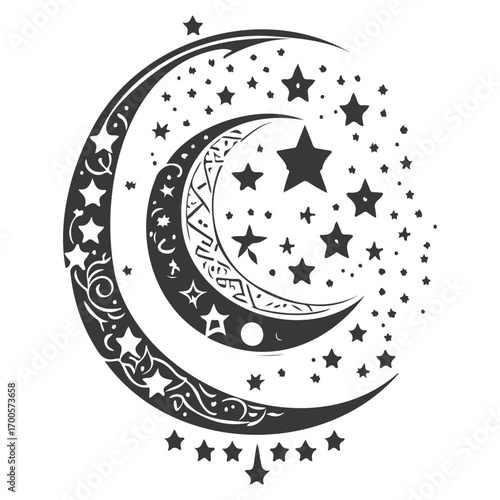 Moon star ramadan arabic islamic illustration grey