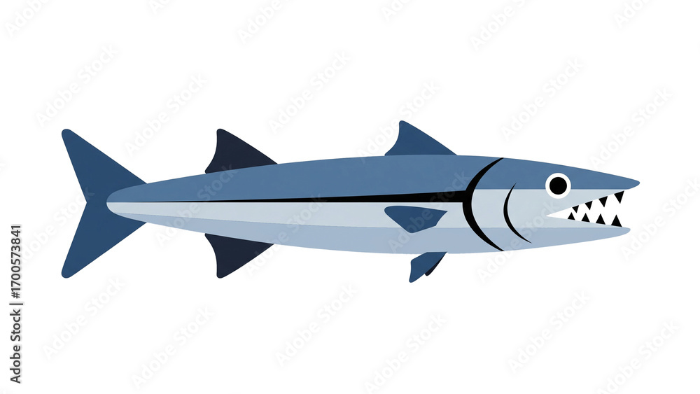 Fototapeta premium Cartoon Vector Illustration of a Barracuda with Sharp Teeth 