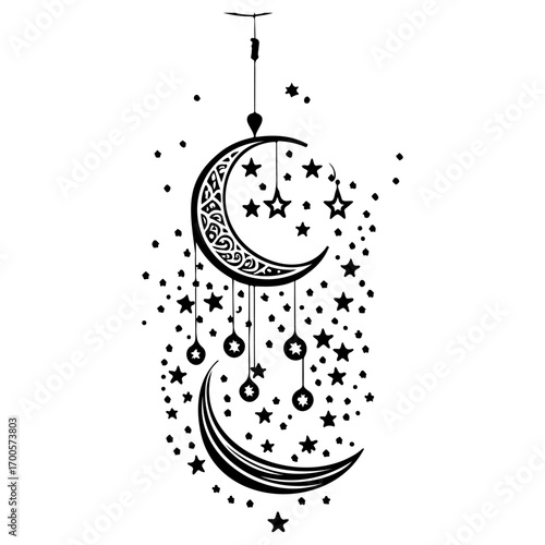 hanging moon star Ramadan illustration sketch hand draw