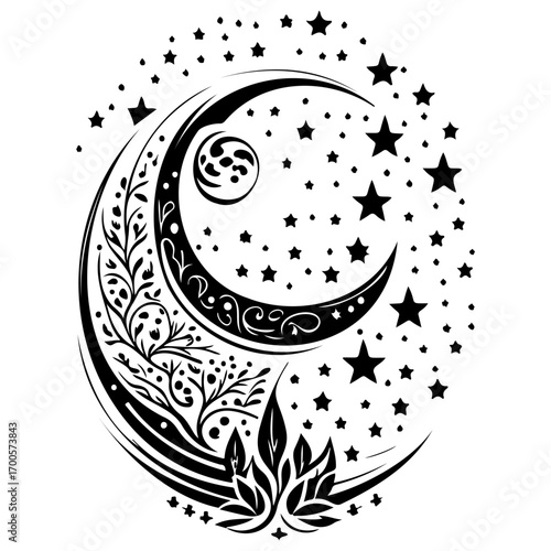 Moon star ramadan arabic islamic illustration sketch hand draw