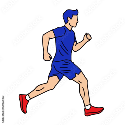 Illustration of a young man running in sportswear. Active lifestyle, fitness, and cardio workout concept for health and wellness