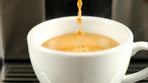 Fresh Espresso Pouring into White Cup