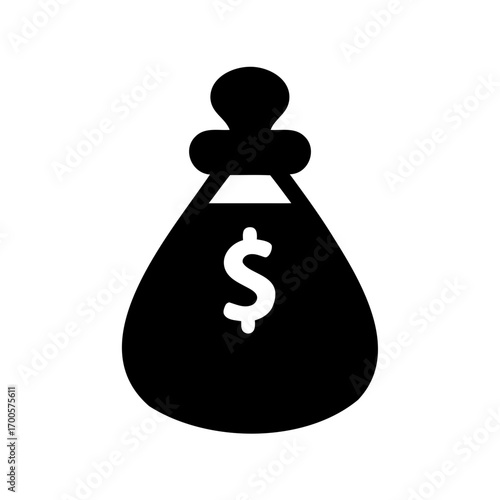 Simple Black and White Icon of a Money Bag with Dollar Sign