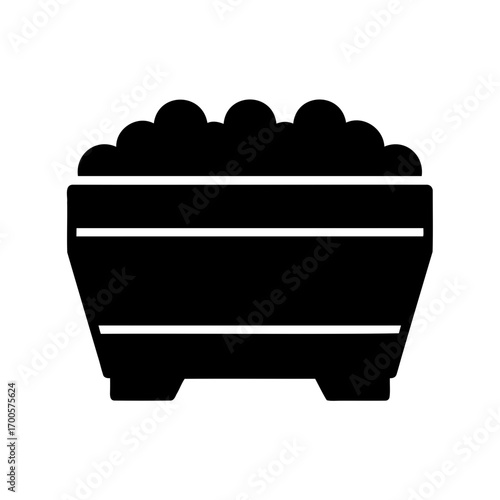 Black and white illustration of a coal mining cart filled with coal