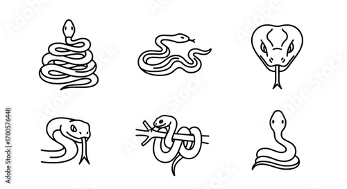 Snake Vector Icons Collection Serpents in Various Poses for Design Projects
