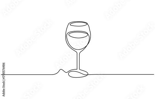 Continuous one line drawing of Wine glass vector illustration. Editavle outline