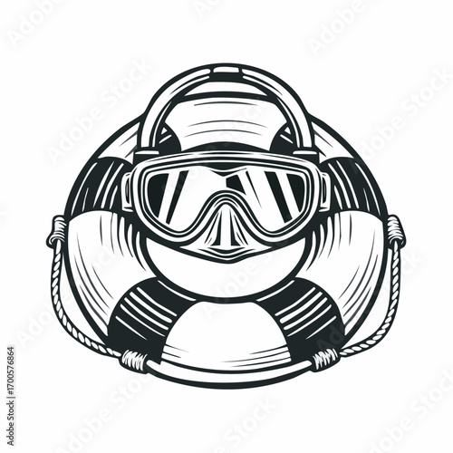 Diving Safety Life Ring and Diving Mask Illustration