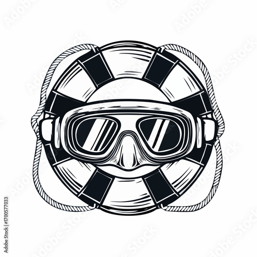 Dive into Safety A Nautical Life Preserver and Diving Mask Illustration