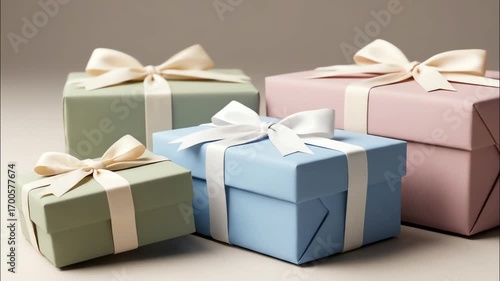 Gift Boxes with Ribbons in Soft Pastel Colors