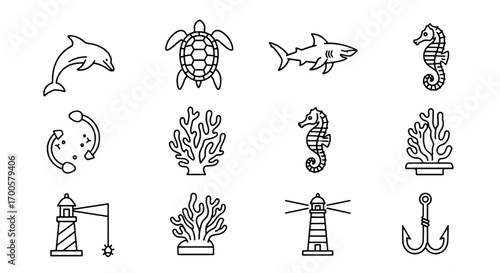 Underwater World Marine Life and Nautical Icons