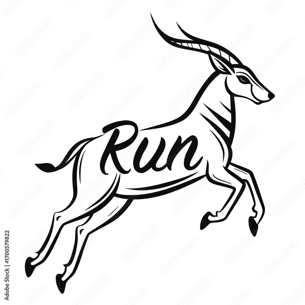 Obraz premium Stylized gazelle silhouette with the word run integrated
