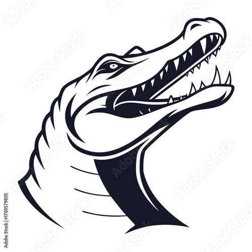Aggressive alligator head with open mouth and sharp teeth illustration