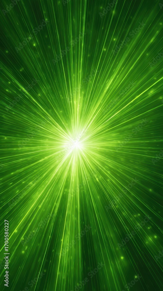 Obraz premium Bright green starburst light effect with radiating lines and particles