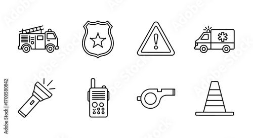 Emergency Services Icons Fire Truck, Police Badge, Ambulance & More