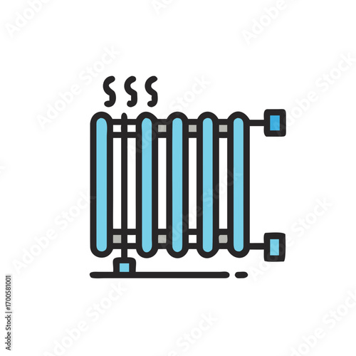 Radiator emitting heat in minimalist design with blue accents  