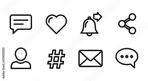 Minimalist line icon set for social media and communication apps