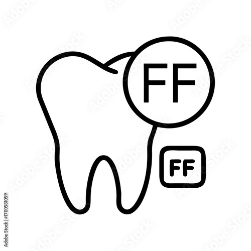 Dental tooth icon with fluoride-free indication in black outline  
