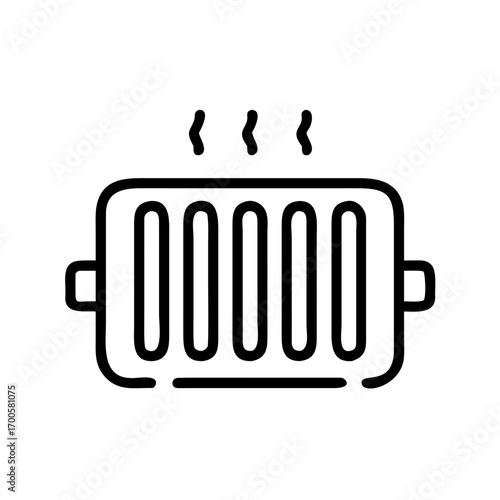 Heating radiator icon with steam lines in minimalist style  