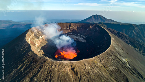 Spectacular Aerial View of Mount Semeru Volcano Crater in East Java, Indonesia