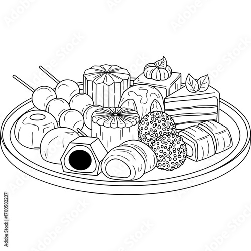 Elegant Dessert Plate An Array of Black and White Sweet Treats