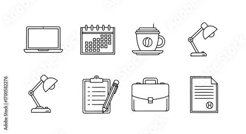 Professional Workplace Productivity and Planning Icon Set for Business