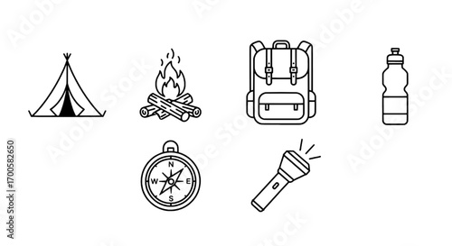 Camping Gear Line Icons