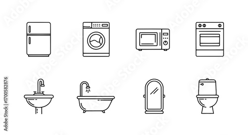Line Art Home Appliances Set Refrigerator, Microwave, and More