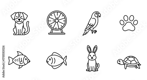 Cute Pet Icons Line Art Collection