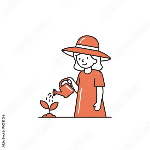 Gardener nurturing a small seedling illustration