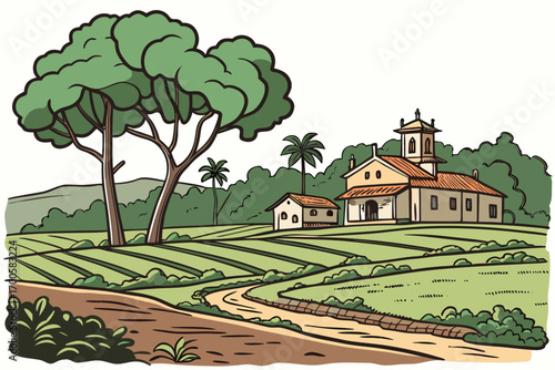 rural landscape with village and trees