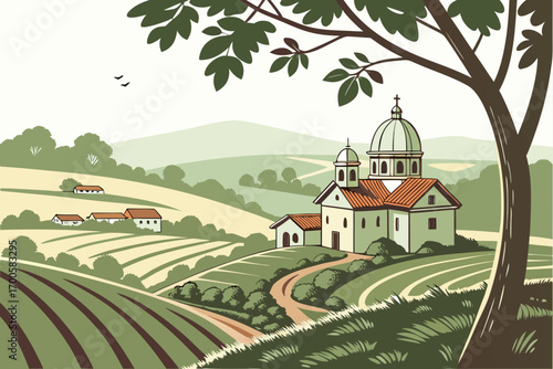 rural landscape with church