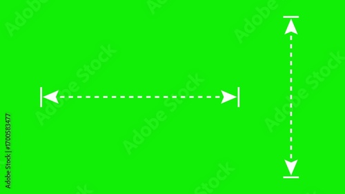 2d measurement arrows animation with dotted lines on green screen vertical and horizontal scale indicator motion graphics for dimensions.
