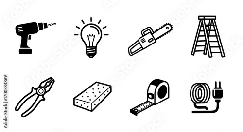 Construction Tools Icon Set Design and Home Improvement Elements