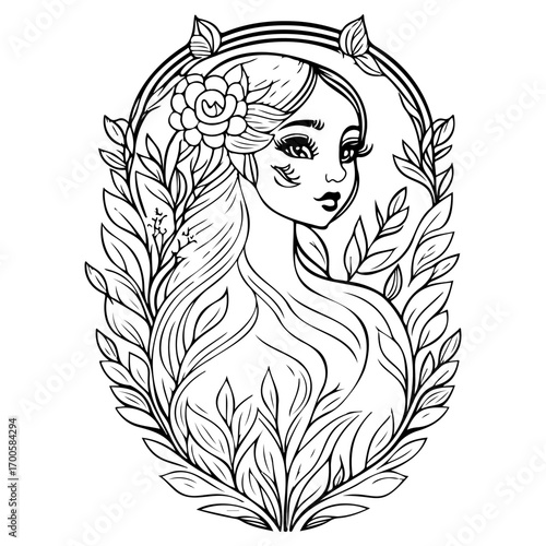 mythical beautiful xana with floral illustration sketch hand draw