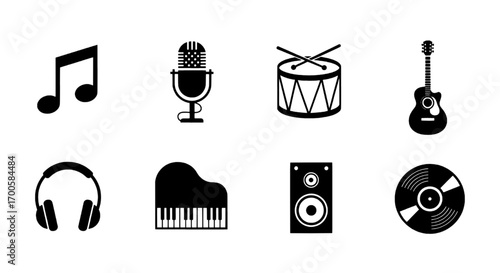 Collection of musical instruments and audio equipment icons