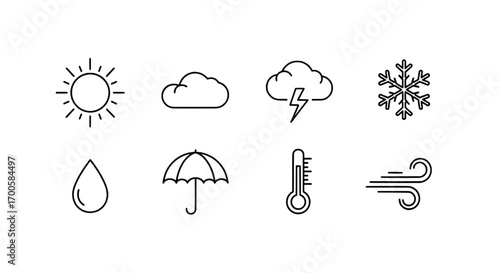 Weather Icons Simple Line Art Set