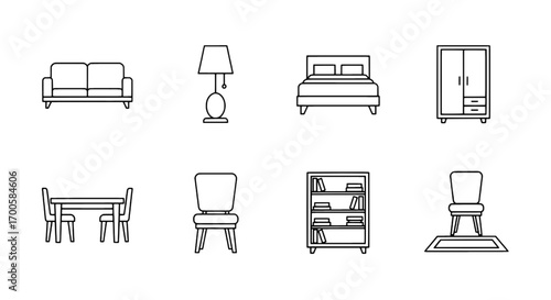 Bedroom and Living Room Furniture Line Art Set