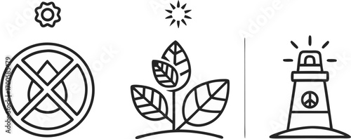 Simple eco icons display water conservation, sustainable growth and peace, perfect for green businesses