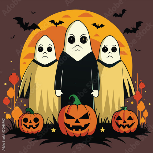 Three stylized ghosts wearing t shirts with protest slogans and social justice messages