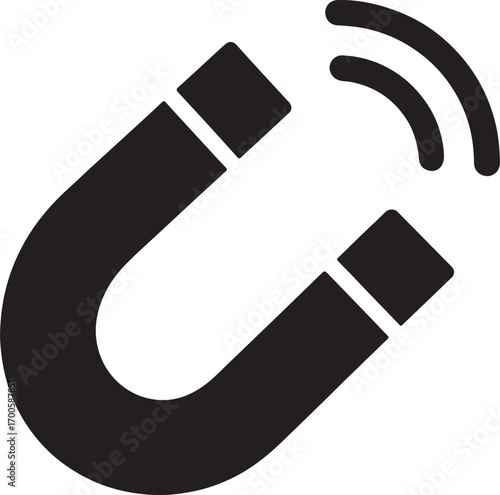 Magnet silhouette vector icon for science, physics, attraction, energy, force, and magnetic design.