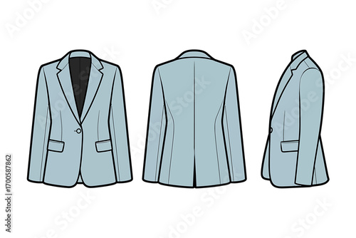 Stylish Womens Blazer Illustration in Three Views Fashion Design and Apparel Technical Drawing for Garment Production and Online Retail