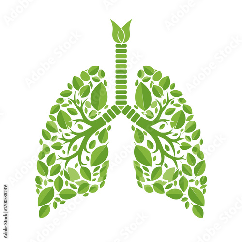 Green lungs illustration symbolizing healthy respiration and environmental awareness for organic life and well being