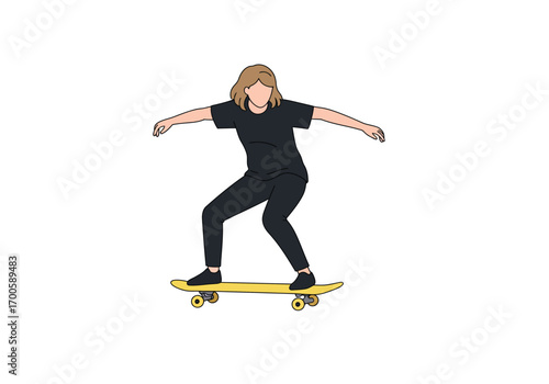 A person on a skateboard with outstretched arms