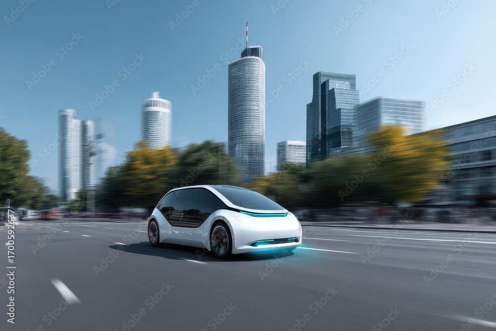 Fototapeta premium dynamic scene sleek vehicle in motion with augmented reality traffic information overlay