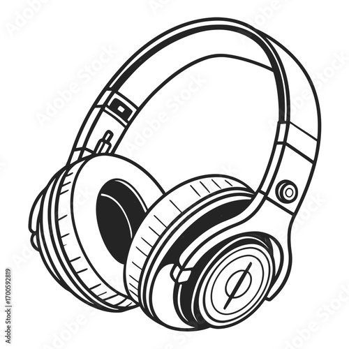Black and white illustration of modern headphones