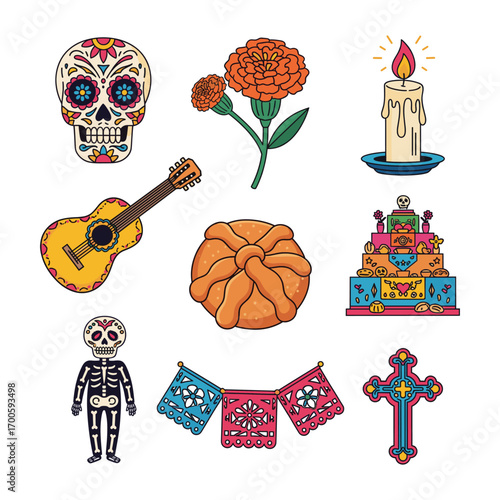 Dia de los Muertos Icons Set Illustration
