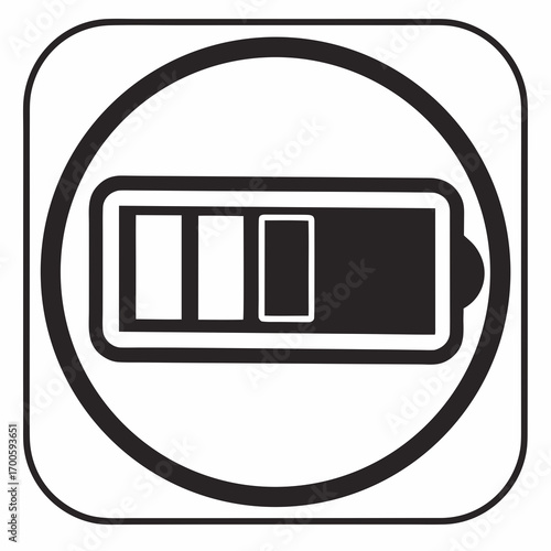 Battery icon with low charge level inside a circle